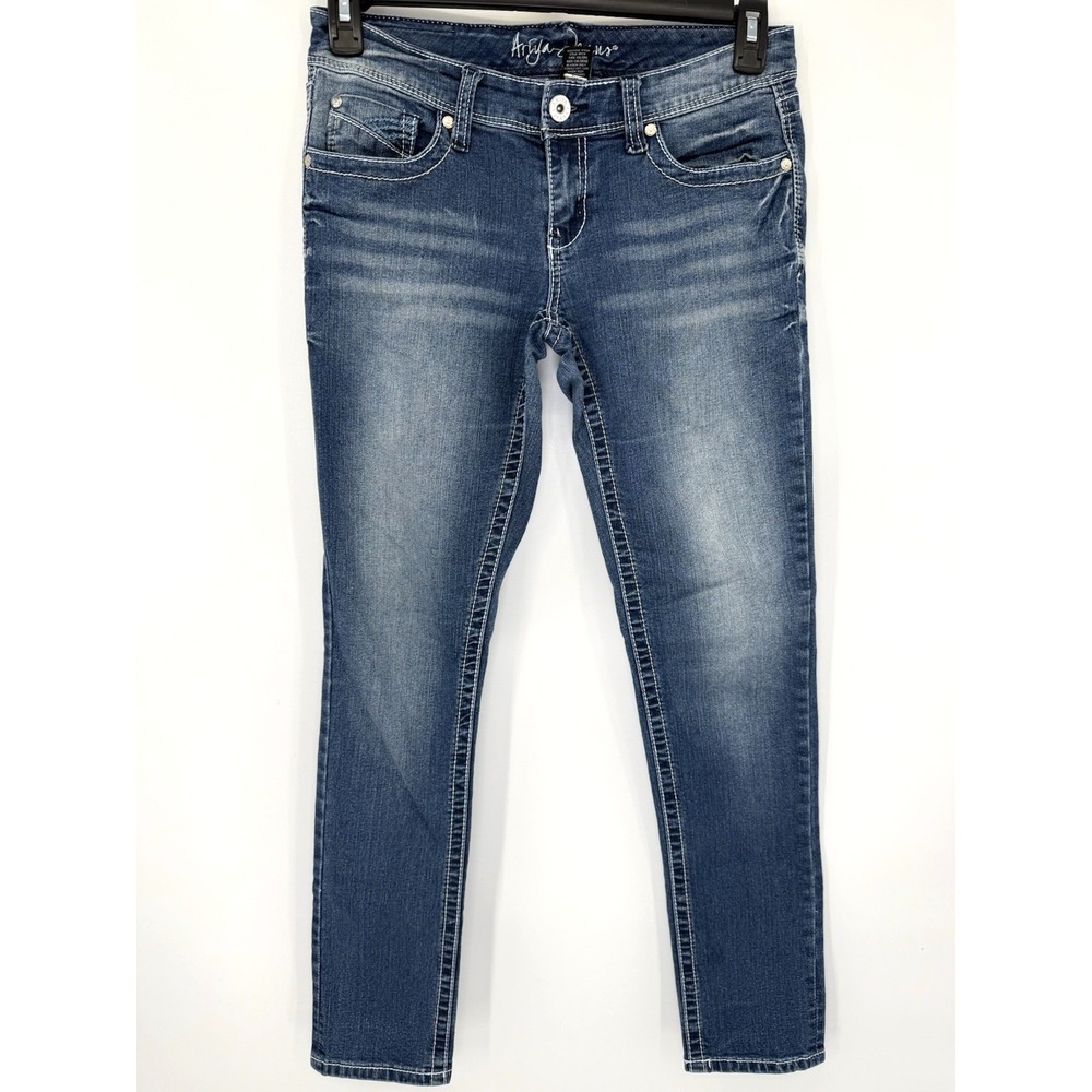 Ariya Jeans Denim Girls 7/8 Blue Tahiti Skinny Embroidered Sequin Stretch Pocket